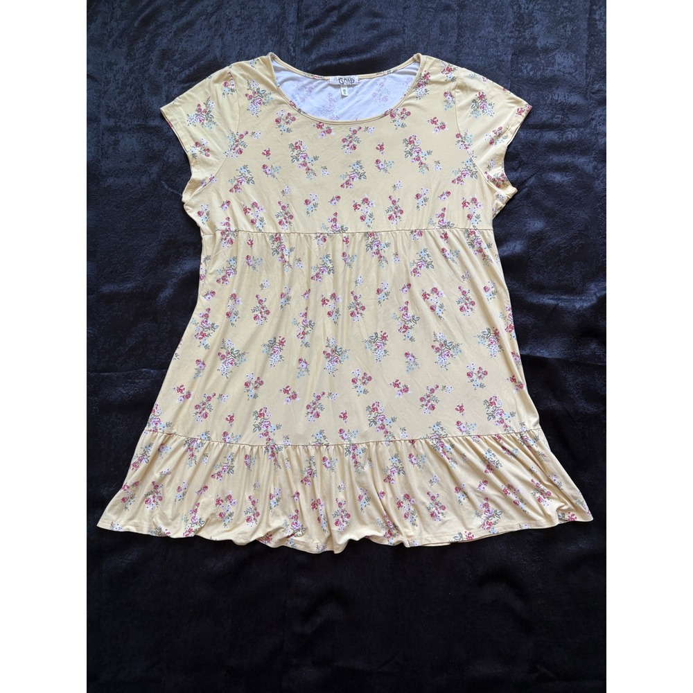 Planet Gold Plus‎ Yellow Floral Babydoll Top Tiered Ruffle Short Sleeve 4X